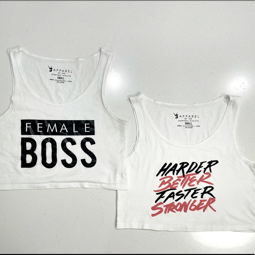 Two V3 Apparel Crop Tops, sz Sm
